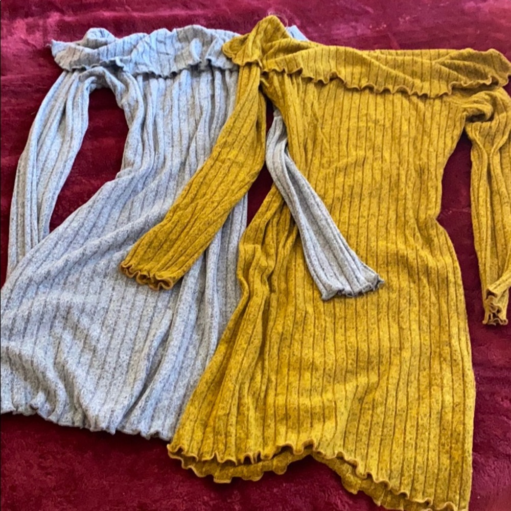 Off the shoulder mini sweater dresses